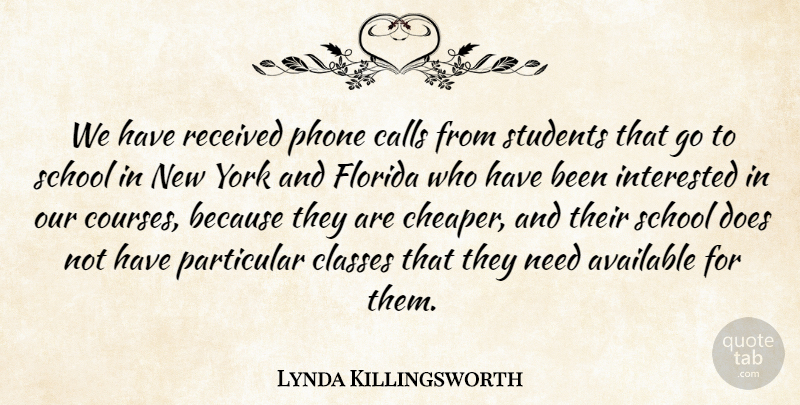 Lynda Killingsworth Quote About Available, Calls, Classes, Florida, Interested: We Have Received Phone Calls...