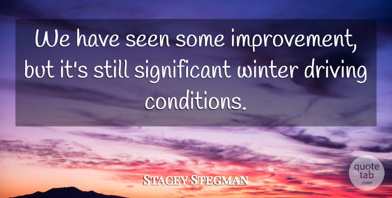 Stacey Stegman Quote About Driving, Seen, Winter: We Have Seen Some Improvement...