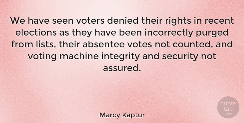 Marcy Kaptur Quote About Integrity, Rights, Voting: We Have Seen Voters Denied...