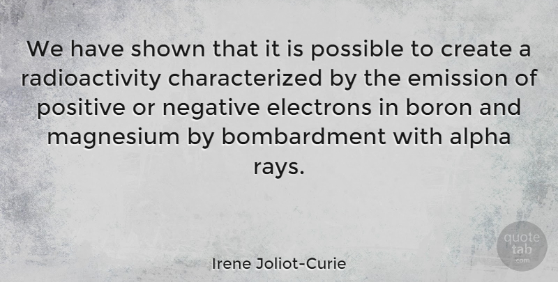 Irene Joliot-Curie Quote About Alpha, Emission, Positive, Possible, Shown: We Have Shown That It...