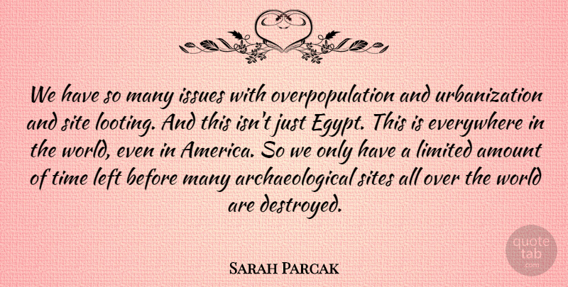 Sarah Parcak Quote About Amount, Everywhere, Issues, Limited, Site: We Have So Many Issues...