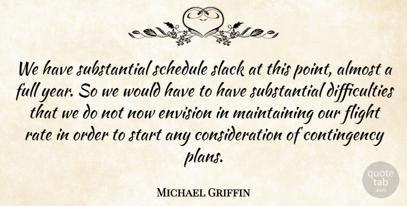 Michael Griffin Quote About Almost, Envision, Flight, Full, Order: We Have Substantial Schedule Slack...