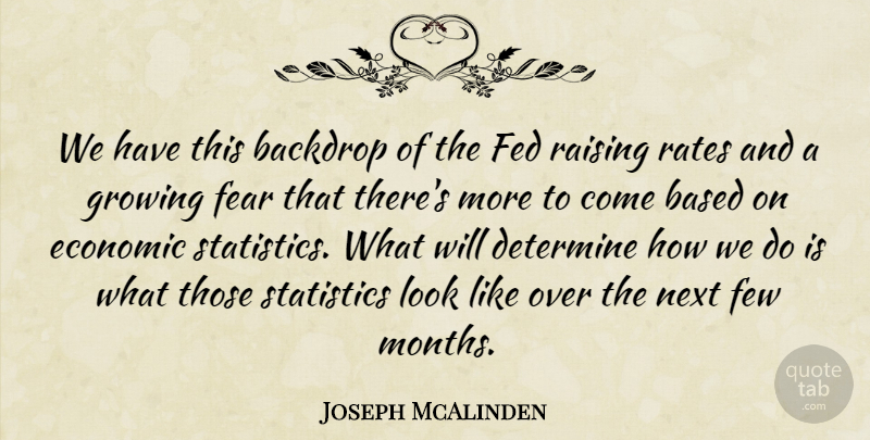 Joseph McAlinden Quote About Backdrop, Based, Determine, Economic, Fear: We Have This Backdrop Of...