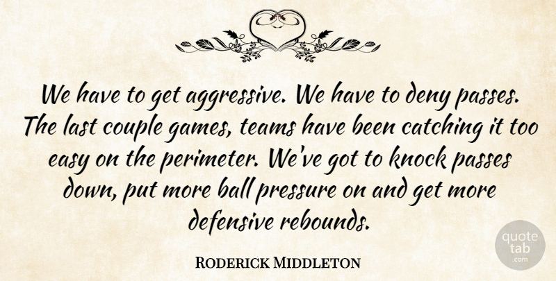 Roderick Middleton Quote About Ball, Catching, Couple, Defensive, Deny: We Have To Get Aggressive...
