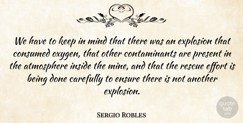 Sergio Robles Quote About Atmosphere, Carefully, Consumed, Effort, Ensure: We Have To Keep In...