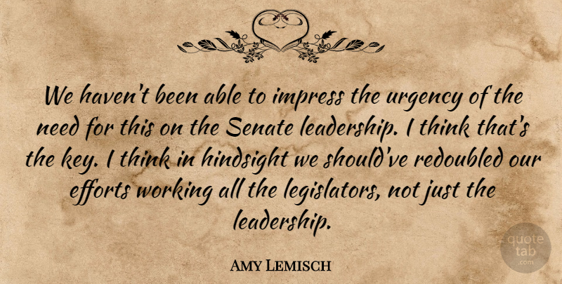 Amy Lemisch Quote About Efforts, Hindsight, Impress, Senate, Urgency: We Havent Been Able To...