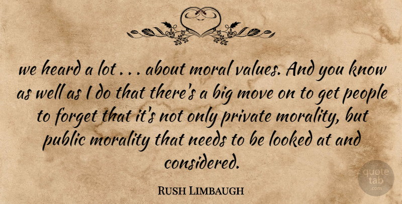 Rush Limbaugh Quote About Forget, Heard, Looked, Moral, Morality: We Heard A Lot About...
