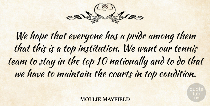 Mollie Mayfield Quote About Among, Courts, Hope, Maintain, Pride: We Hope That Everyone Has...