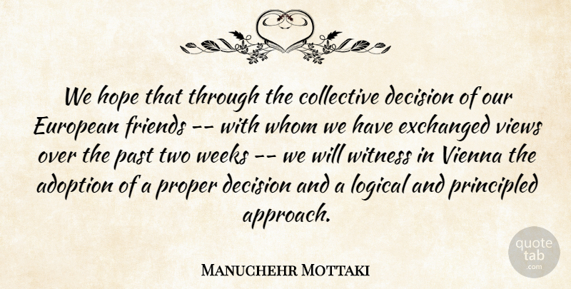 Manuchehr Mottaki Quote About Adoption, Collective, Decision, European, Hope: We Hope That Through The...