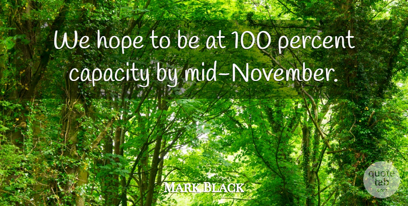 Mark Black Quote About Capacity, Hope, Percent: We Hope To Be At...
