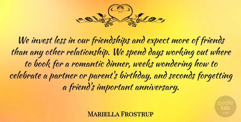 Mariella Frostrup Quote About Birthday, Anniversary, Book: We Invest Less In Our...