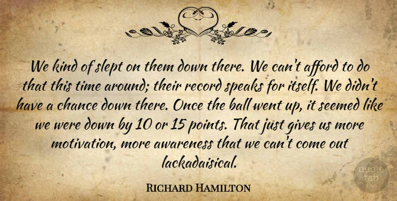 Richard Hamilton Quote About Afford, Awareness, Ball, Chance, Gives: We Kind Of Slept On...