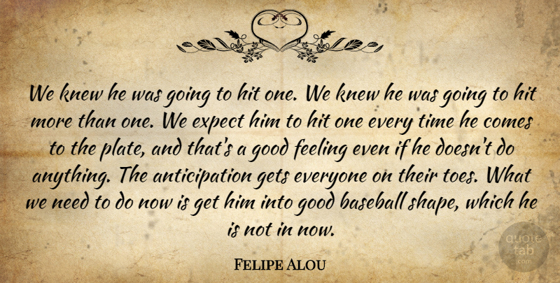 Felipe Alou Quote About Baseball, Expect, Feeling, Gets, Good: We Knew He Was Going...