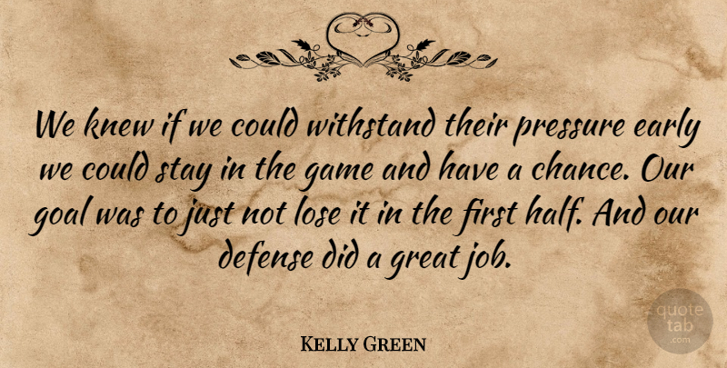 Kelly Green Quote About Defense, Early, Game, Goal, Great: We Knew If We Could...