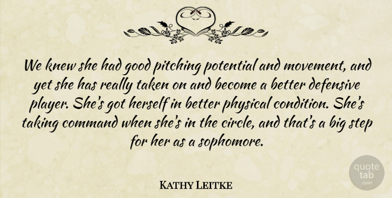 Kathy Leitke Quote About Command, Defensive, Good, Herself, Knew: We Knew She Had Good...