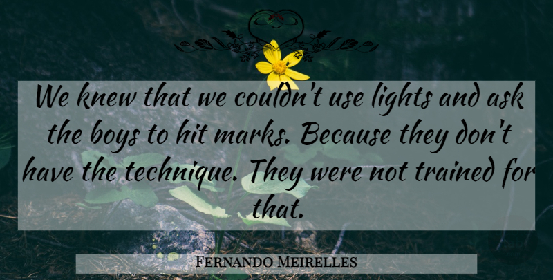 Fernando Meirelles Quote About Ask, Boys, Hit, Knew, Lights: We Knew That We Couldnt...
