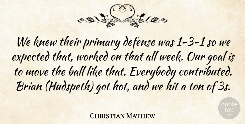 Christian Mathew Quote About Ball, Brian, Defense, Everybody, Expected: We Knew Their Primary Defense...