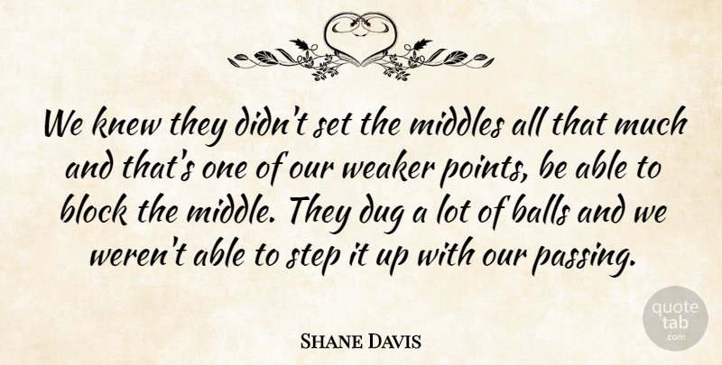 Shane Davis Quote About Balls, Block, Dug, Knew, Step: We Knew They Didnt Set...