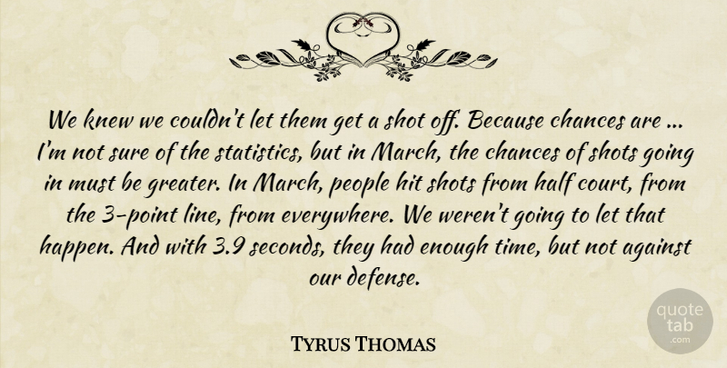 Tyrus Thomas Quote About Against, Chances, Half, Hit, Knew: We Knew We Couldnt Let...
