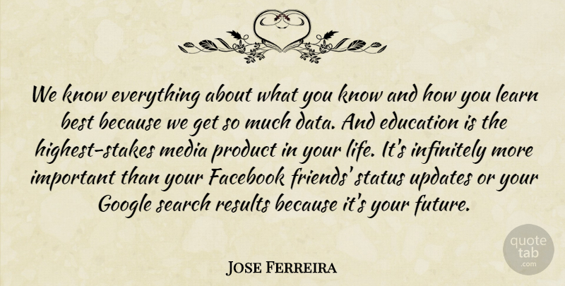 Jose Ferreira Quote About Best, Education, Facebook, Google, Infinitely: We Know Everything About What...