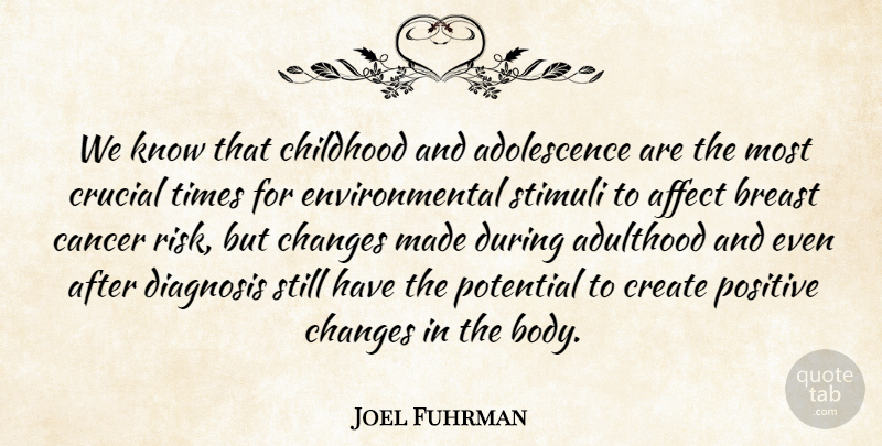 Joel Fuhrman Quote About Adulthood, Affect, Cancer, Changes, Create: We Know That Childhood And...
