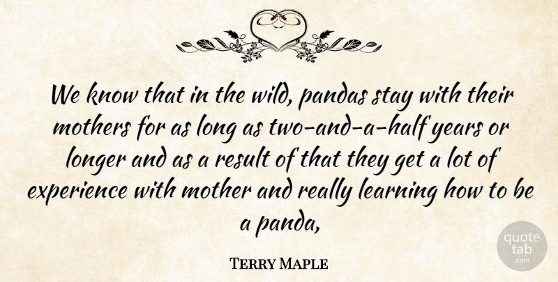 Terry Maple Quote About Experience, Learning, Longer, Mothers, Result: We Know That In The...