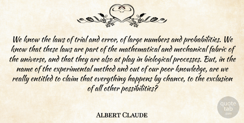 Albert Claude Quote About Law, Play, Names: We Know The Laws Of...