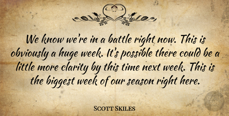 Scott Skiles Quote About Battle, Biggest, Clarity, Huge, Next: We Know Were In A...