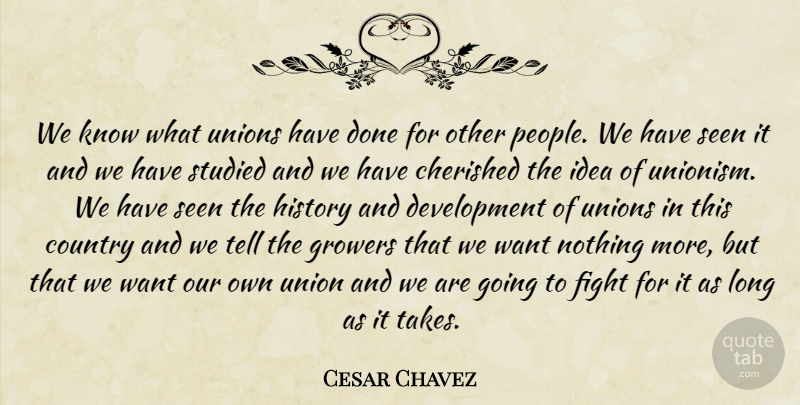 Cesar Chavez Quote About Country, Fighting, Ideas: We Know What Unions Have...