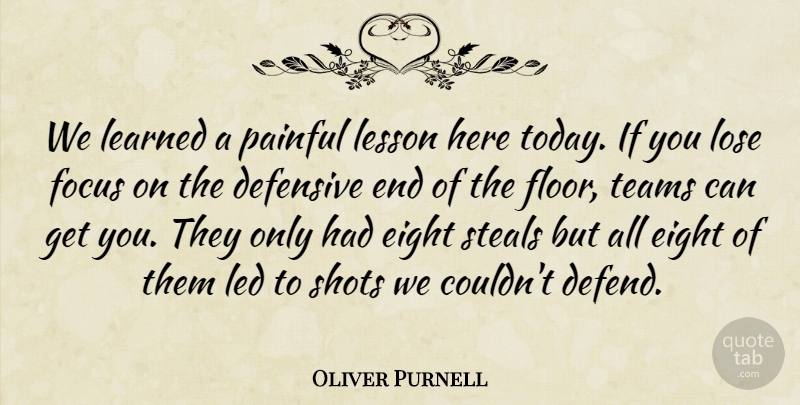 Oliver Purnell Quote About Defensive, Eight, Focus, Learned, Led: We Learned A Painful Lesson...