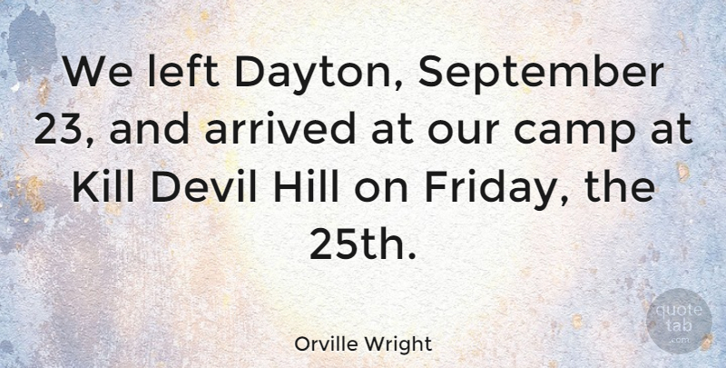 Orville Wright Quote About Arrived, Camp, Devil, Hill, Left: We Left Dayton September 23...