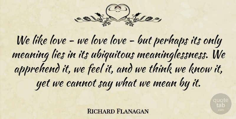 Richard Flanagan Quote About Cannot, Lies, Love, Perhaps, Ubiquitous: We Like Love We Love...