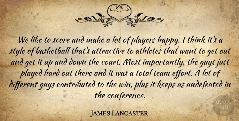 James Lancaster Quote About Athletes, Attractive, Basketball, Guys, Hard: We Like To Score And...