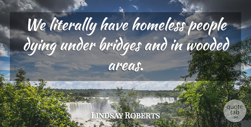 Lindsay Roberts Quote About Bridges, Dying, Homeless, Literally, People: We Literally Have Homeless People...