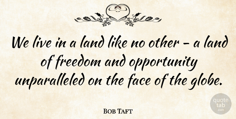 Bob Taft Quote About Opportunity, Land, Faces: We Live In A Land...