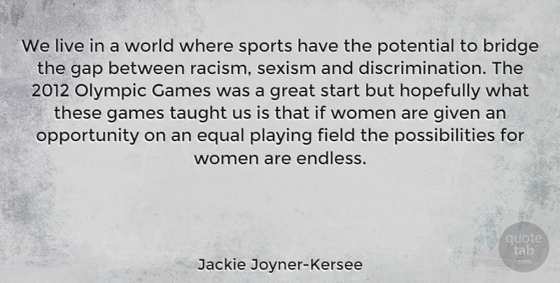 Jackie Joyner-Kersee Quote About Sports, Opportunity, Games: We Live In A World...