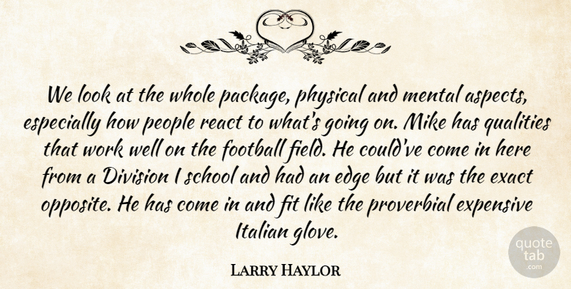 Larry Haylor Quote About Division, Edge, Exact, Expensive, Fit: We Look At The Whole...