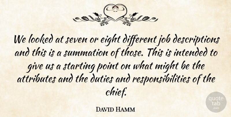 David Hamm Quote About Attributes, Duties, Eight, Intended, Job: We Looked At Seven Or...