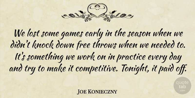 Joe Konieczny Quote About Early, Free, Games, Knock, Lost: We Lost Some Games Early...