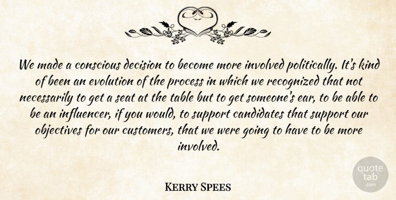 Kerry Spees Quote About Candidates, Conscious, Decision, Evolution, Involved: We Made A Conscious Decision...