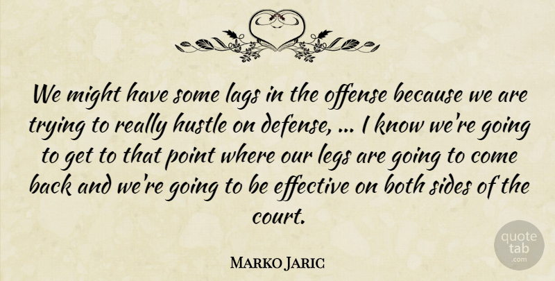 Marko Jaric Quote About Both, Defense, Effective, Hustle, Legs: We Might Have Some Lags...