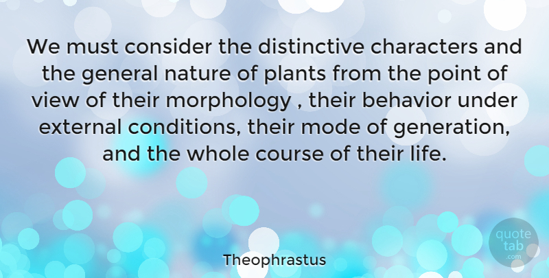 Theophrastus Quote About Nature, Character, Views: We Must Consider The Distinctive...