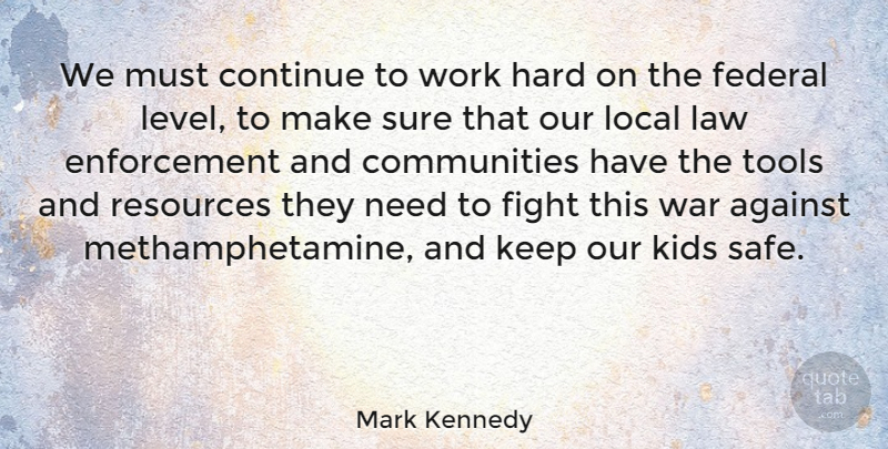 Mark Kennedy Quote About Against, Continue, Federal, Fight, Hard: We Must Continue To Work...