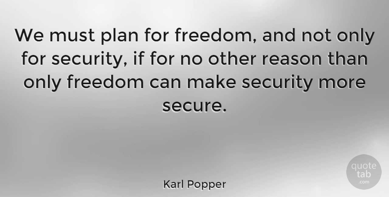 Karl Popper Quote About Freedom, Reason, Plans: We Must Plan For Freedom...