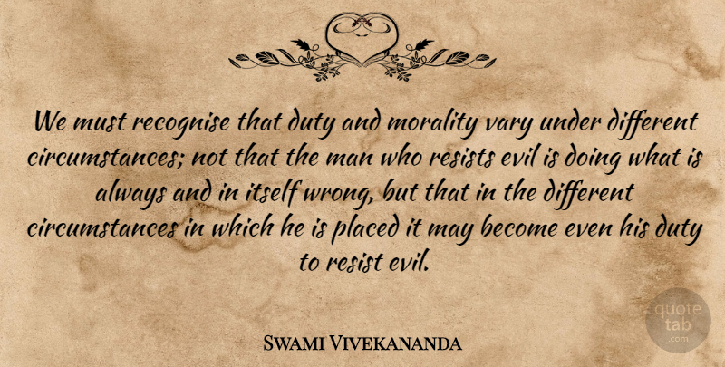 Swami Vivekananda Quote About Men, Evil, Different: We Must Recognise That Duty...