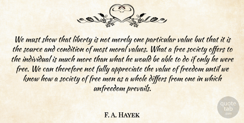 Friedrich August von Hayek Quote About Men, Appreciate, Individuality: We Must Show That Liberty...