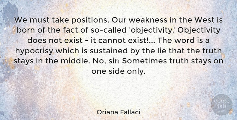 Oriana Fallaci Quote About Born, Cannot, Exist, Fact, Side: We Must Take Positions Our...