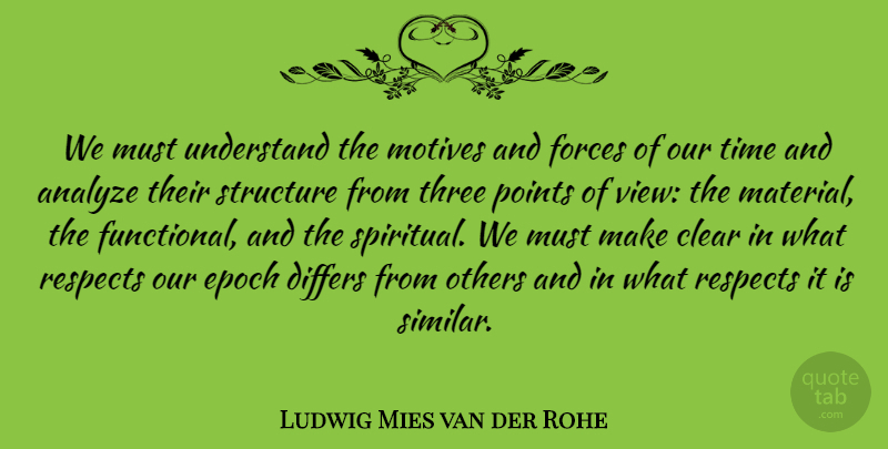 Ludwig Mies van der Rohe Quote About Analyze, Clear, Differs, Epoch, Forces: We Must Understand The Motives...