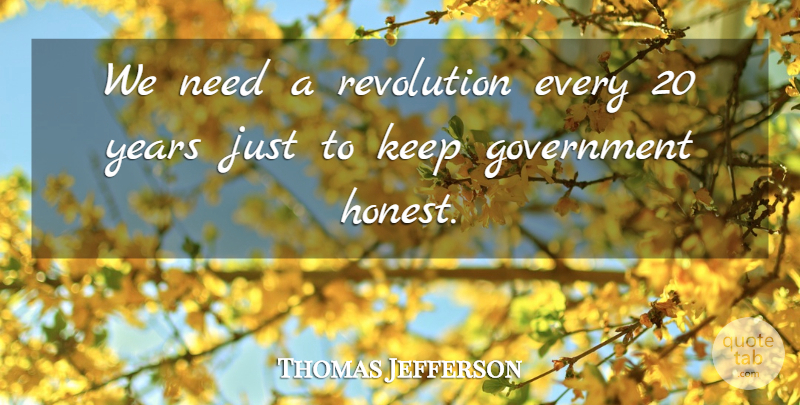 Thomas Jefferson Quote About Years, Government, Revolution: We Need A Revolution Every...