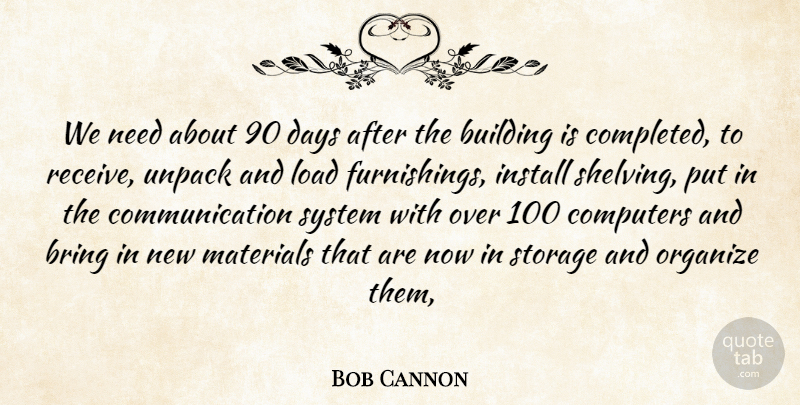 Bob Cannon Quote About Bring, Building, Communication, Computers, Days: We Need About 90 Days...